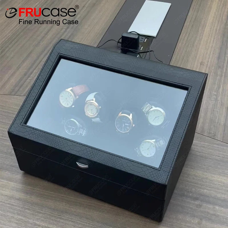 A Home Fit for a Collection — 6-Watch USB Winder, PU Leather Rotating Display