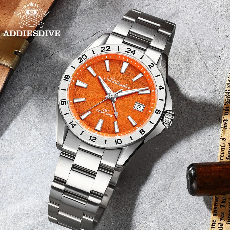 Stand Out Bold Presence — ADDIESDIVE Swiss Ronda GMT, Sapphire Crystal, 200M Dive-Rated
