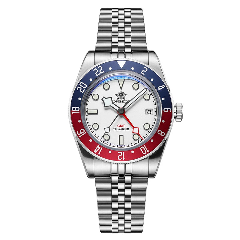 Real GMT, Real Depth — Stunning Looking ADDIESDIVE 200m Diver Watch, Screw-Down Crown [Strap and Dial Options]