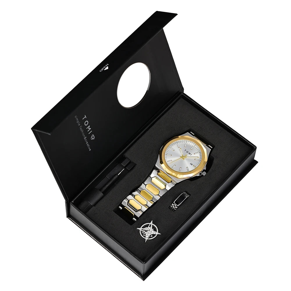 Bold Octagonal Style, Complete Gift Set — TOMI Quartz Watch Set [Multiple Colour Choices]