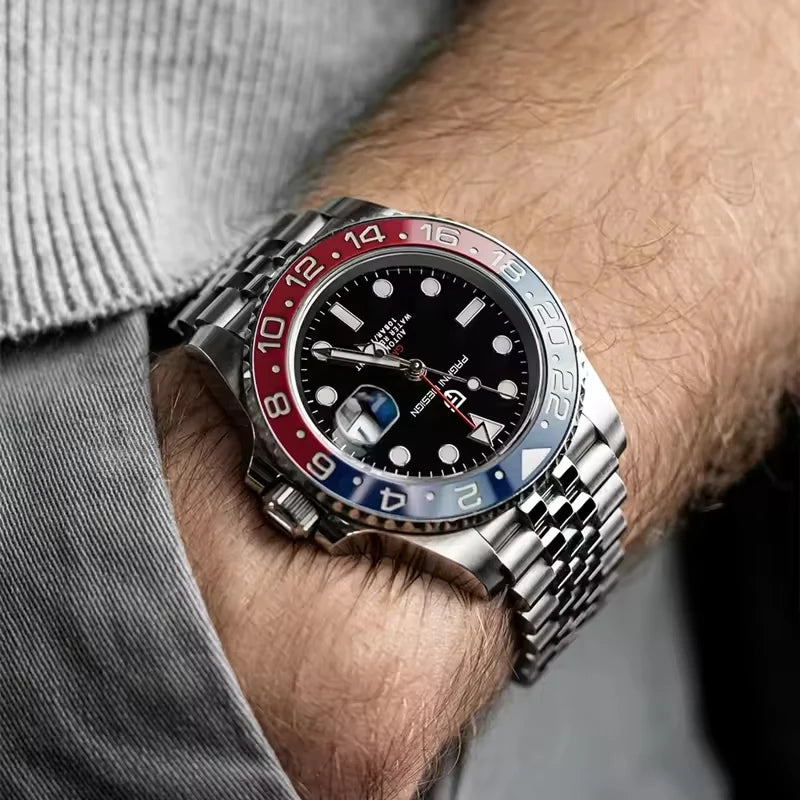 Pagani Design PD-1662 — GMT Automatic Watch, Ceramic Bezel, Sapphire 100M [Multiple Colour & Left-Hand Wear Options]