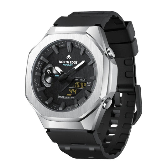 NORTH EDGE MERCURY Analog-Digital Sports Watch: World Time, Stopwatch, 5 Alarms, LED Backlight, 50m [Colour Options]