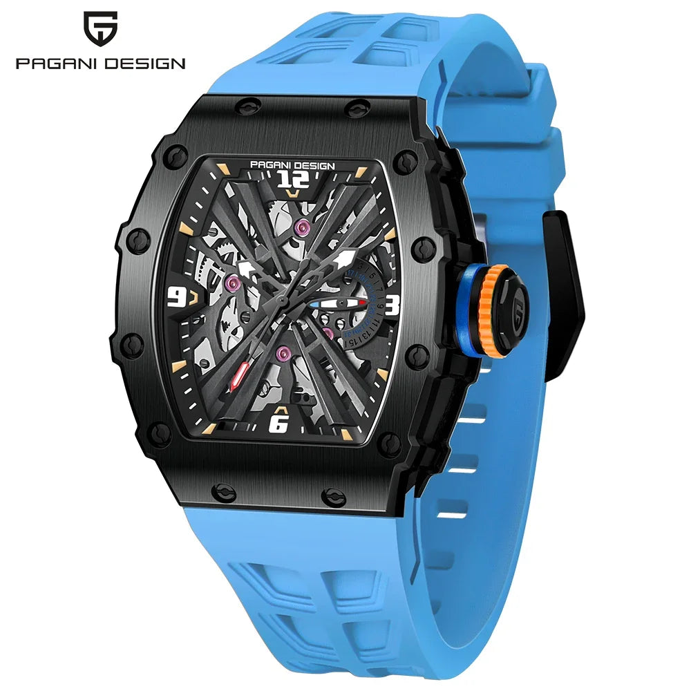 Not Your Average Dress Watch — PAGANI DESIGN PD-1738 Tonneau Skeleton Motorsport Watch, Sapphire Crystal, Stainless Steel