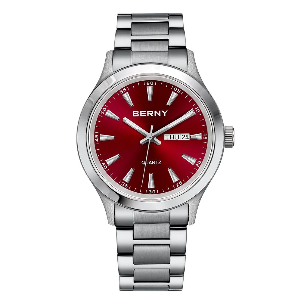 Beautiful  BERNY Everyday Watch — Complete Calendar, Genuine Japanese Movement, Silicone Strap