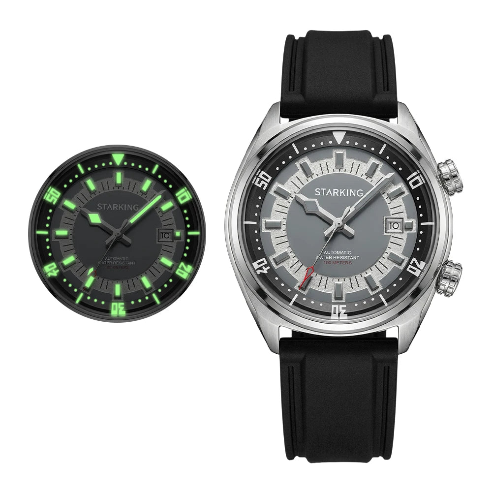 STARKING AM0603 Automatic Dive Watch: Japanese Miyota 8215, Hardlex Crystal, 100m Water Resistant, Silicone Strap, Date Window [Colour Options]