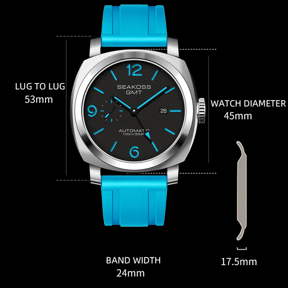 Stand Out SEAKOSS GMT Super Luminous Diving Automatic Mechanical Watch Men 10ATM 1963 Seagull ST2557 Movement Calendar Sapphire Wristwatch [Colour Choices)