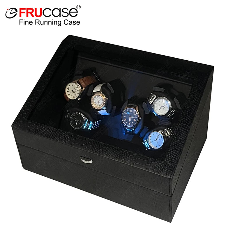 A Home Fit for a Collection — 6-Watch USB Winder, PU Leather Rotating Display