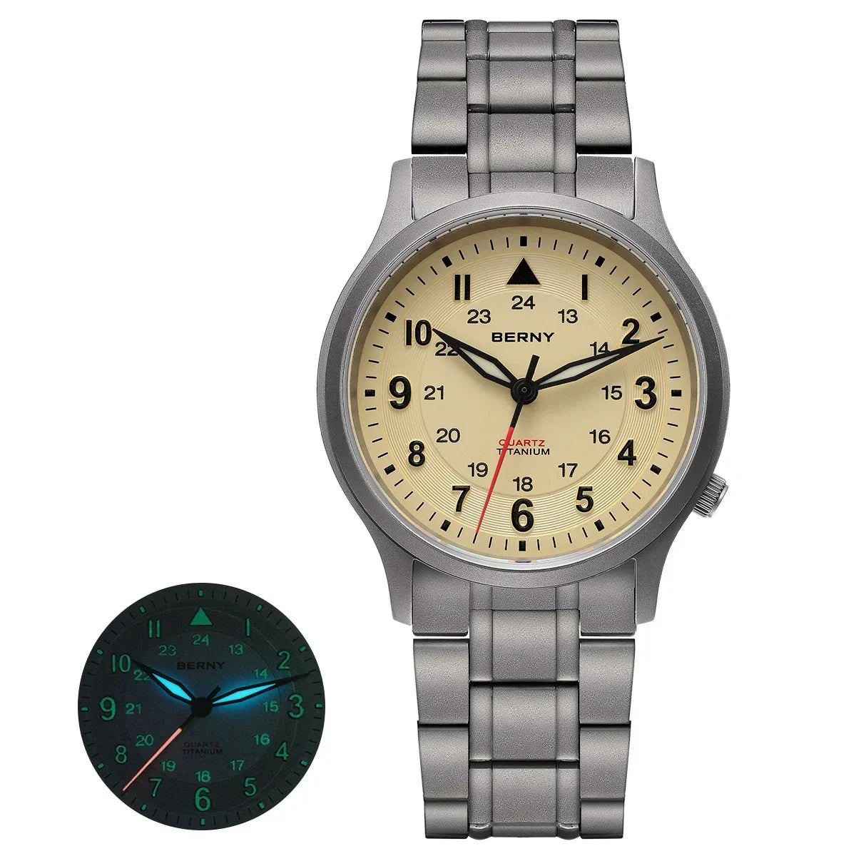 Featherlight BERNY Full Titanium Field Watch — Quartz, Sweeping Seconds Hand, Sapphire Crystal