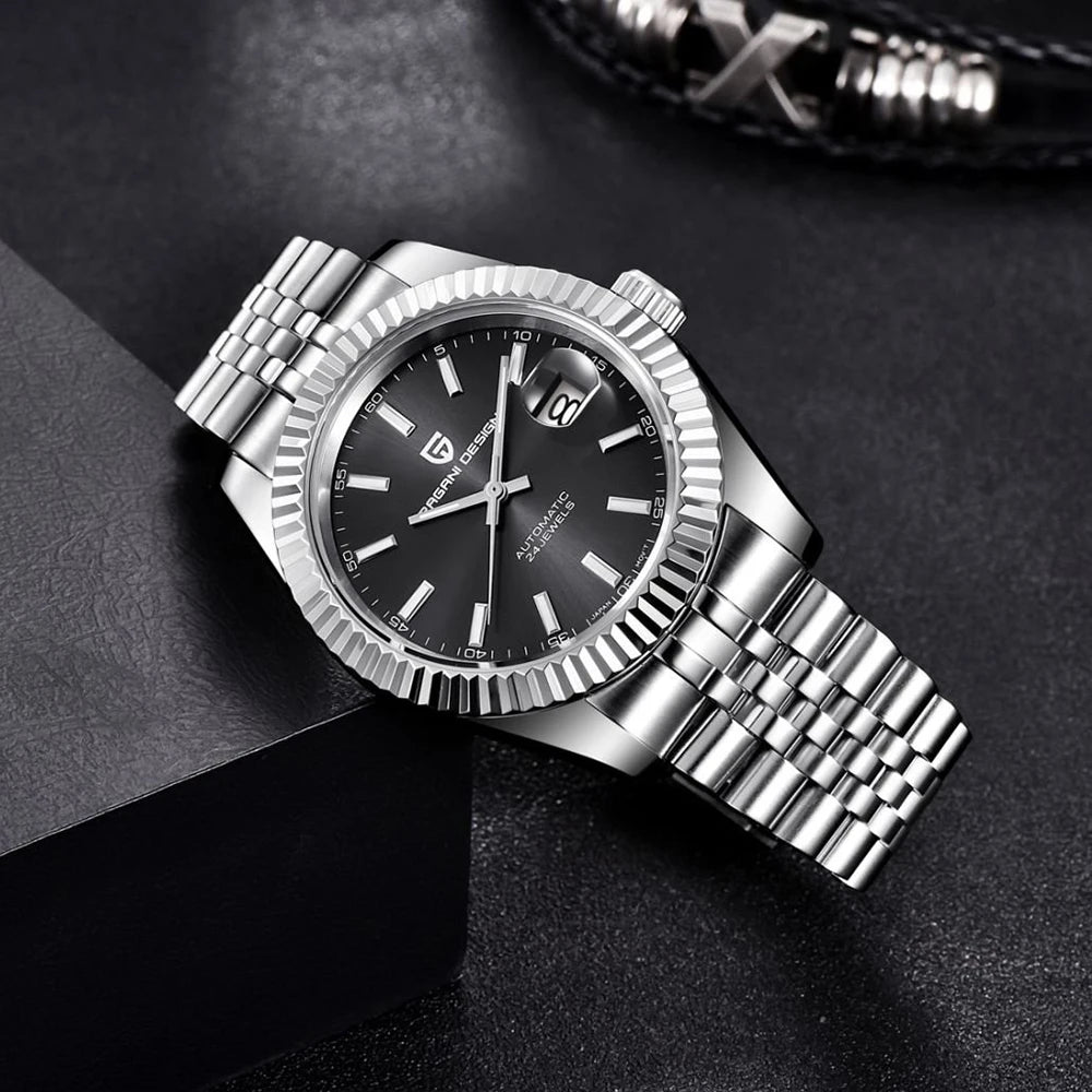 Pagani Design PD-1645 — Fluted Bezel Automatic Watch, Jubilee Bracelet, 100M Water Resistant [Multiple Colour / Dial Options]