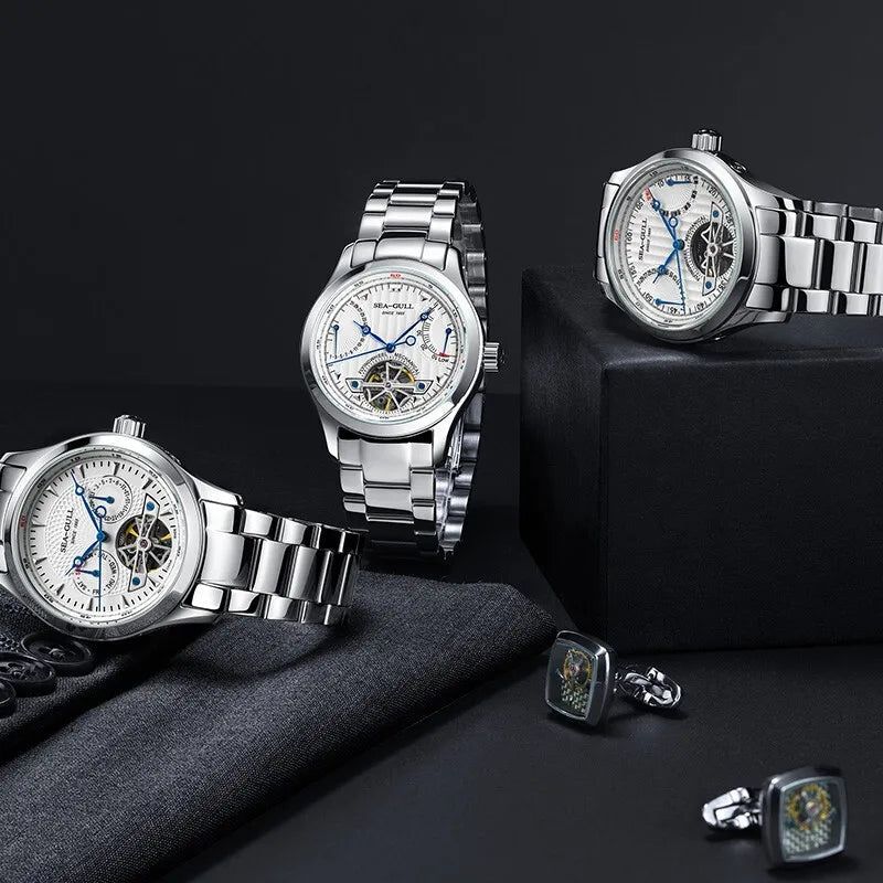 Sea-Gull Flywheel M160S — Skeleton Automatic Watch, Sapphire Crystal, Complete Calendar, Steel Bracelet, 39mm [Dial Options]