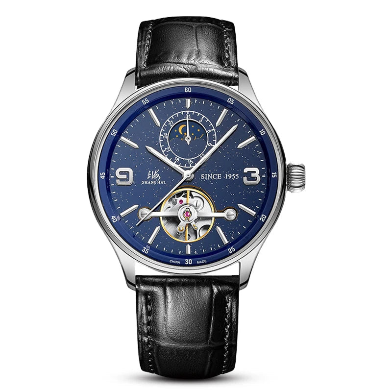 Shanghai S8950 — Starry Sky Open-Heart Automatic Watch, Day-Night Window, Seagull ST2571 Movement, Sapphire Crystal, 50M [Dial Options]