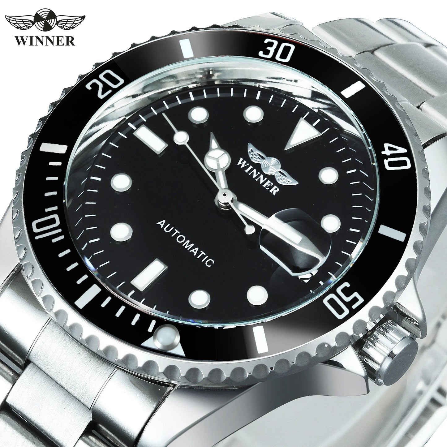 Classic Sub-Style Case — WINNER Automatic Watch, Rotatable Bezel (Colour Options)