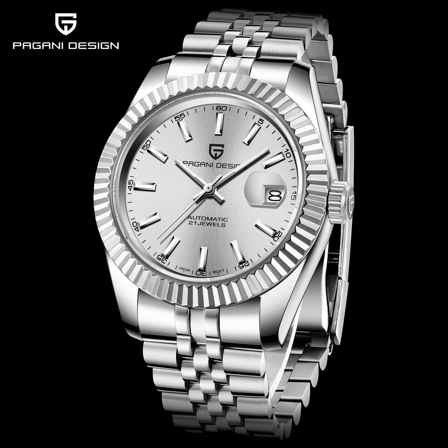 Pagani Design PD-1645 — Fluted Bezel Automatic Watch, Jubilee Bracelet, 100M Water Resistant [Multiple Colour / Dial Options]