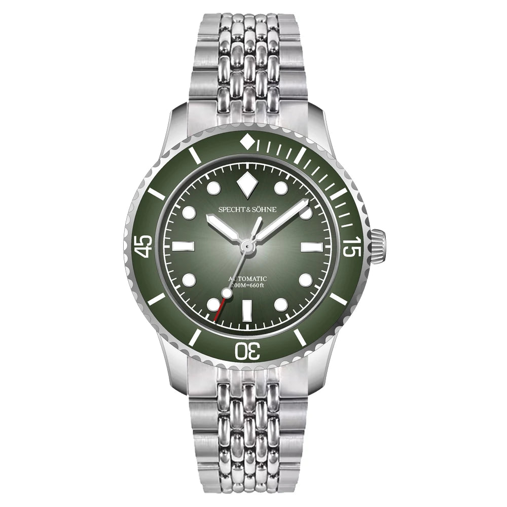 Specht & Söhne SP0033 automatic dive watch, green dial, steel bracelet
