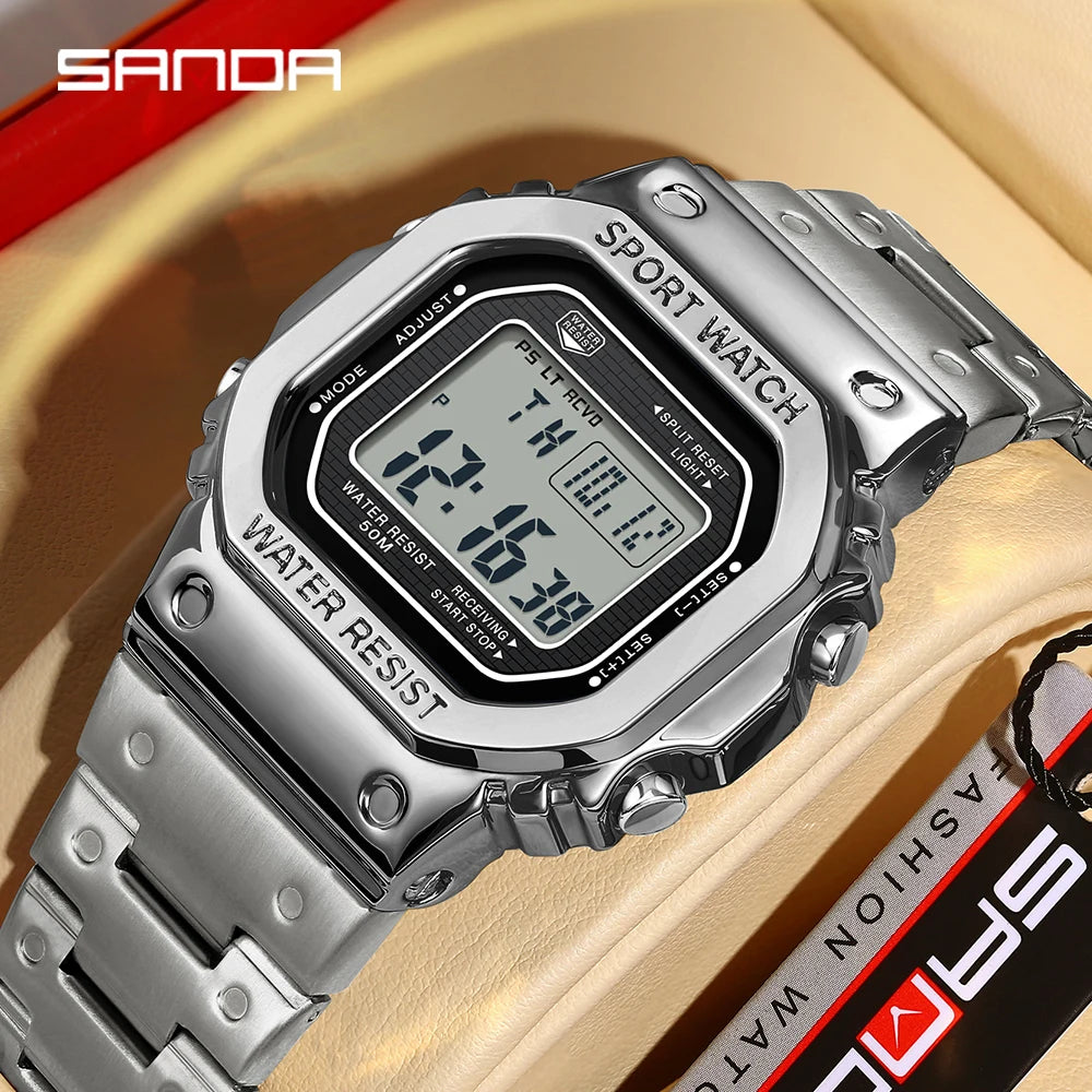 SANDA 2162 — Sports LED Digital Watch, Countdown, Alarm, Stopwatch, Night Light, 50M Water Resistant [Colour Options]