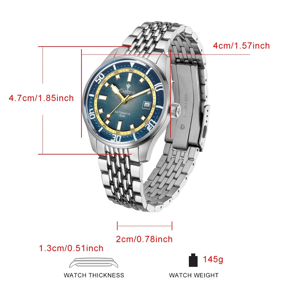 Cadisen C8244 — Automatic Watch, Miyota 8215 Movement, Sapphire, 100M Water Resistant [Multiple Colour Options]