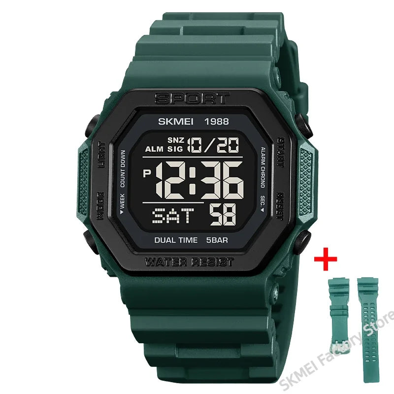 Built for the Grind — SKMEI 1988 Inverse Digital Display  Sports Watch, Multi Time Zone, LED Backlight
