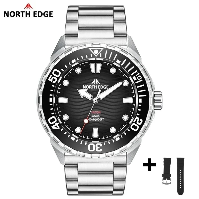 Never Charge It Again — NORTH EDGE Triton Solar Powered Rugged 300M Dive Watch [Strap & Colour Options]