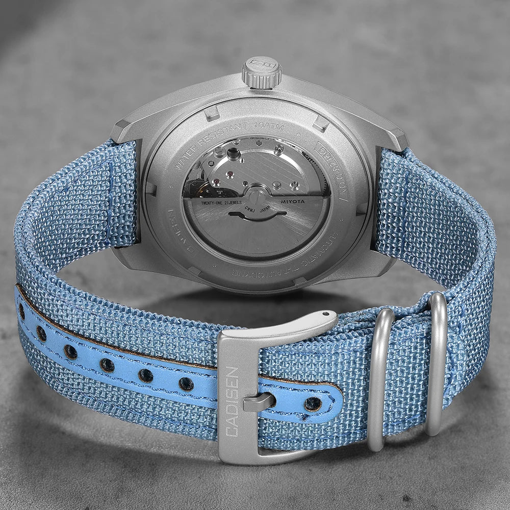 CADISEN TI-7 Autodyne Canvas Strap  — Genuine Titanium Automatic Watch, Sapphire Crystal, Miyota 8215