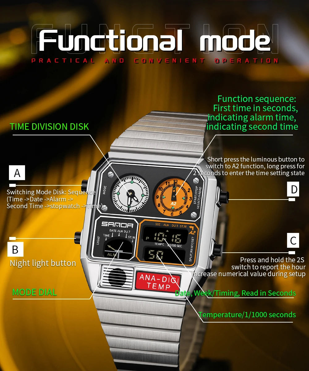 Command Console on Your Wrist — SANDA 3192 Retro Digital-Analog Sport Watch [Colour Options]