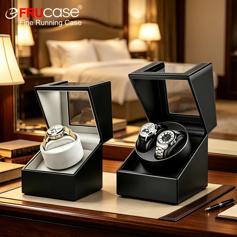 FRUCASE PU Watch Winder — 1 or 2 Watch Capacity, Dual Rotation Modes USB Power Connection