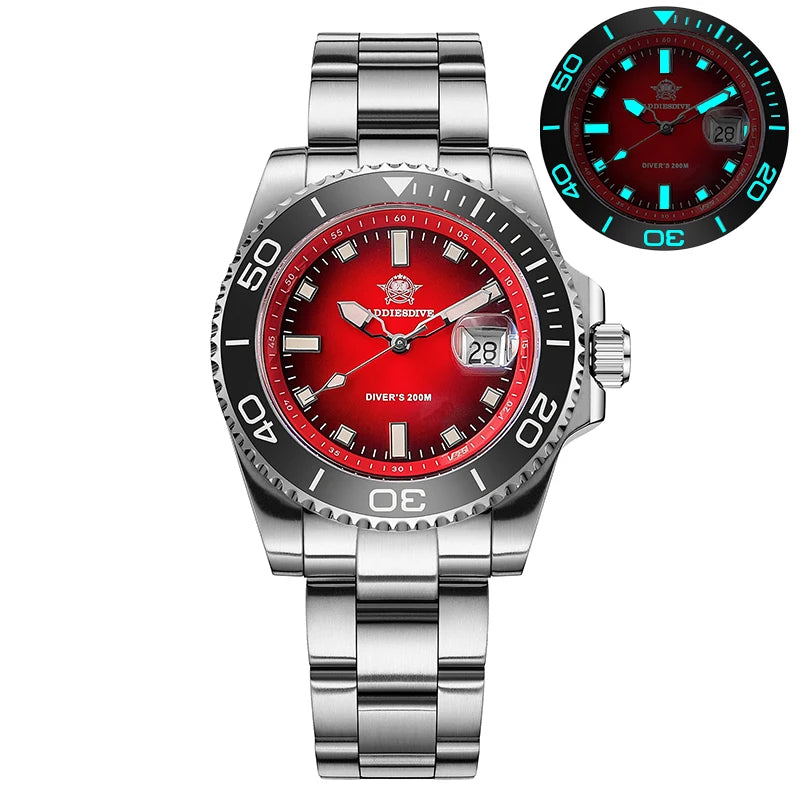 Super Striking ADDIESDIVE AD2089 — Gradient Dial Diver Watch, 200m Waterproof [Multiple Strap & Colour Options]
