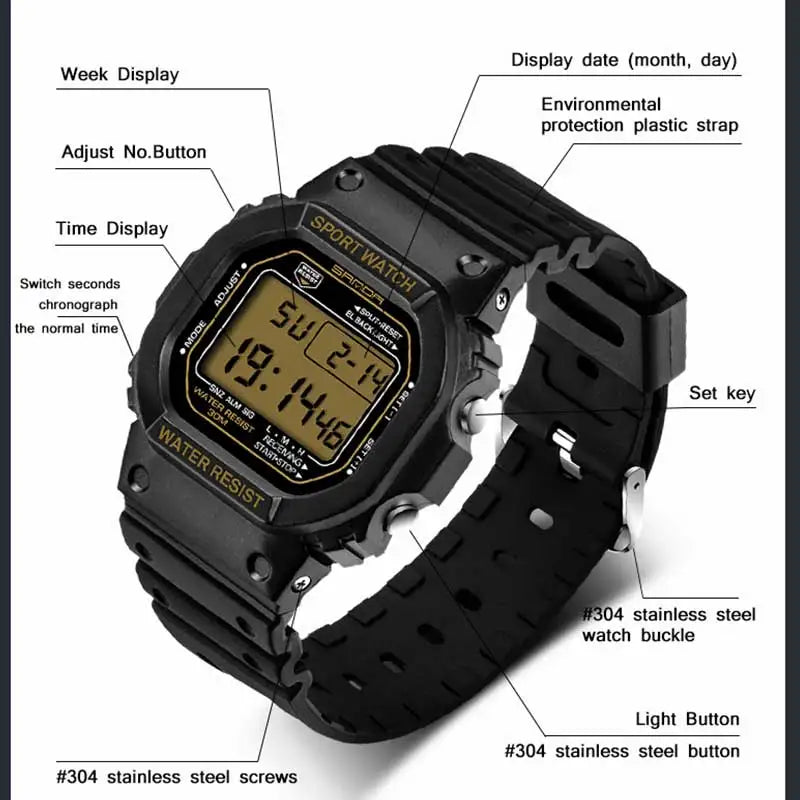 SANDA Classic Digital Sports Watch — Rugged, Shockproof, Built to Last