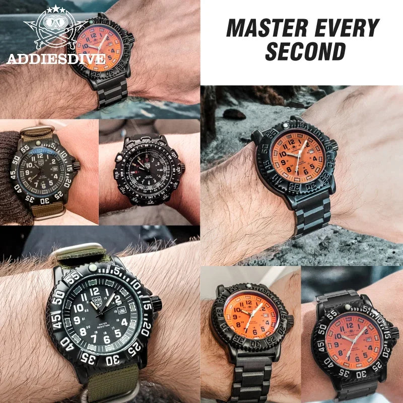 Tough as They Come — ADDIESDIVE MY-050S Military Sport Watch, Tube Luminous Markers, 50M Water Resistant