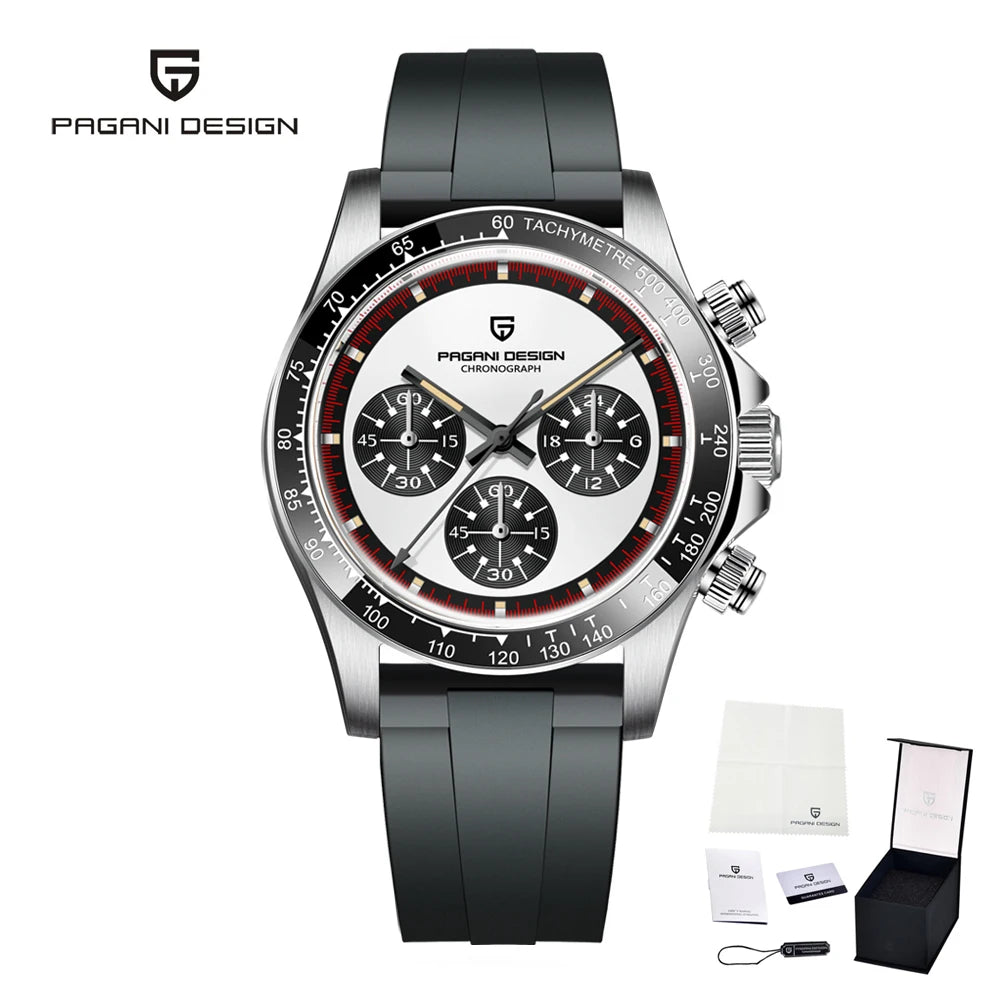 Iconic Racing Looks — PAGANI DESIGN PD-1676 Ceramic Bezel Chronograph, Panda Dial, Sapphire Crystal