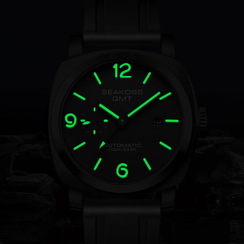 Stand Out SEAKOSS GMT Super Luminous Diving Automatic Mechanical Watch Men 10ATM 1963 Seagull ST2557 Movement Calendar Sapphire Wristwatch [Colour Choices)