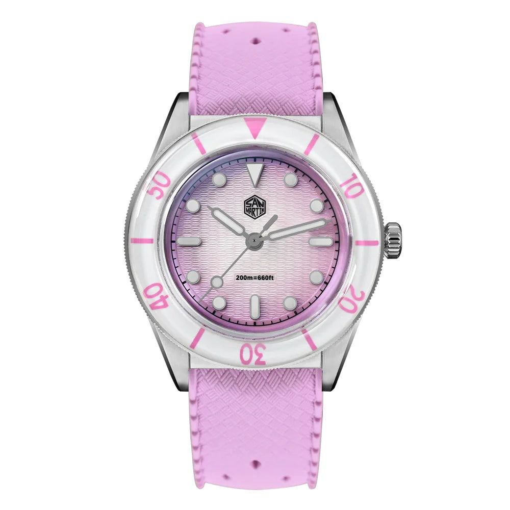 Refined Luxury, Perfected — San Martin SN0151 Ladies Guilloche MOP Watch, Swiss Ronda Movement, Sapphire, 200M