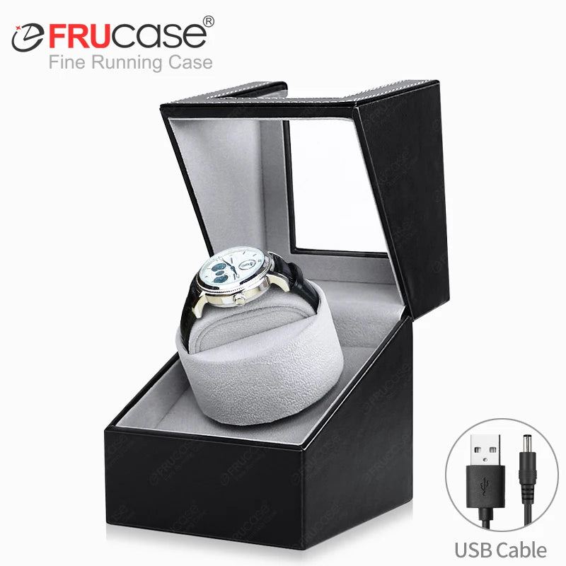 FRUCASE PU Watch Winder — 1 or 2 Watch Capacity, Dual Rotation Modes USB Power Connection