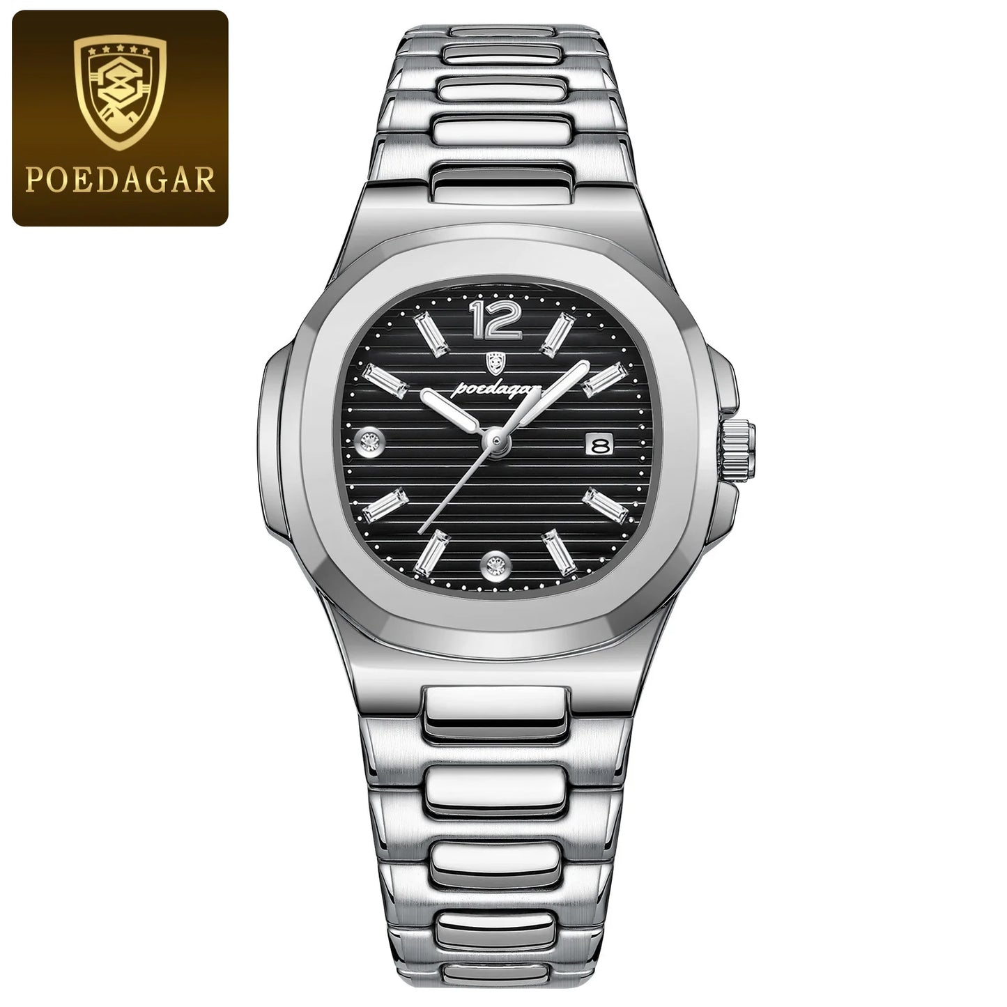 Eye Catching POEDAGAR 789S-WH — Women's Square Watch, Looks Far More Expensive Than Its Price, Luminous & Date [Silver & Rose Gold Options]