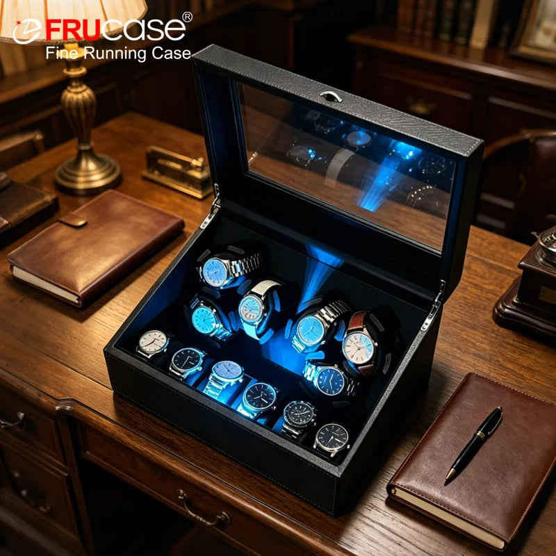 A Home Fit for a Collection — 6-Watch USB Winder, PU Leather Rotating Display