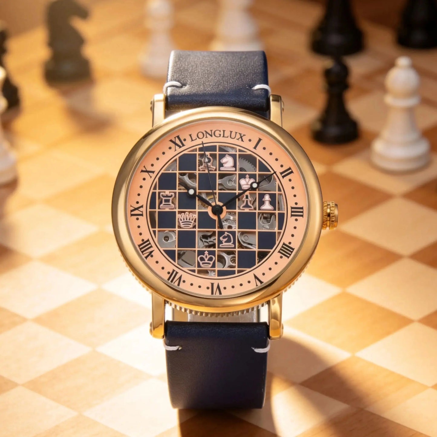 Check, Mate — Bold Chess Board Skeleton Automatic Watch [Colour / Dial Option]