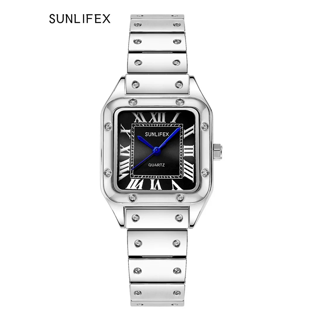 Chic Square Watch — Numberless Dial, Minimalist Ladies Quartz Watch, Metal Strap [Colour & Dial Options]