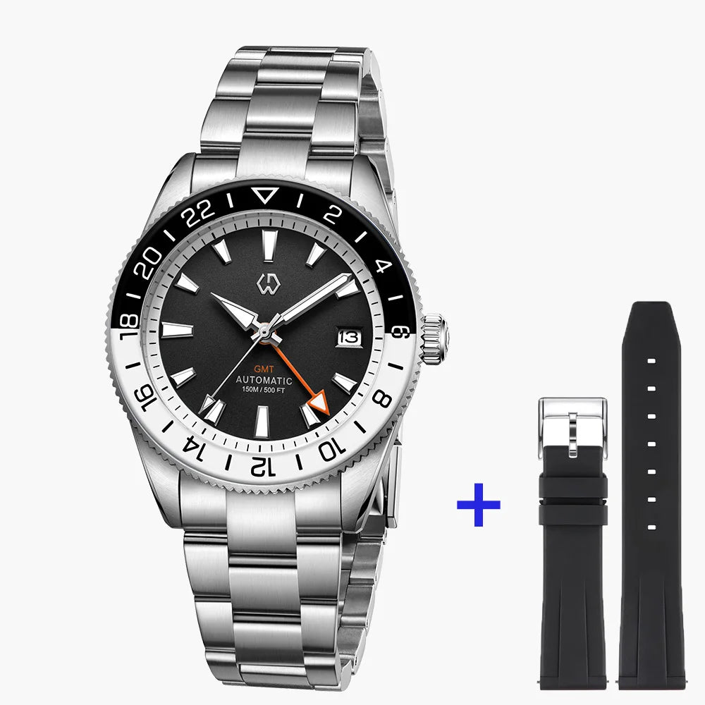 One Real GMT Watch — WISHDOIT 9007 Automatic, Sapphire Crystal Two Straps Included