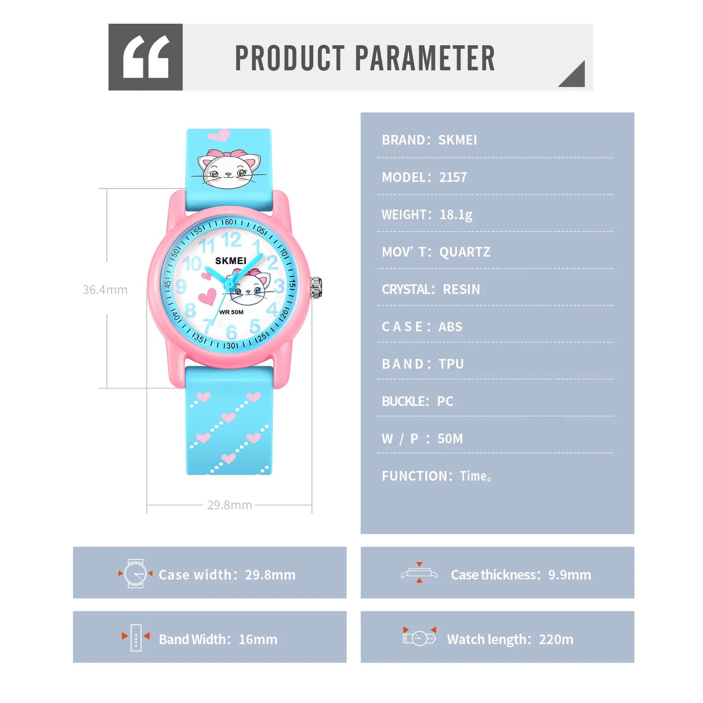 Beautiful SKMEI Kids Watch — 50m Waterproof, Boys & Girls [Colour & Cartoon Options]