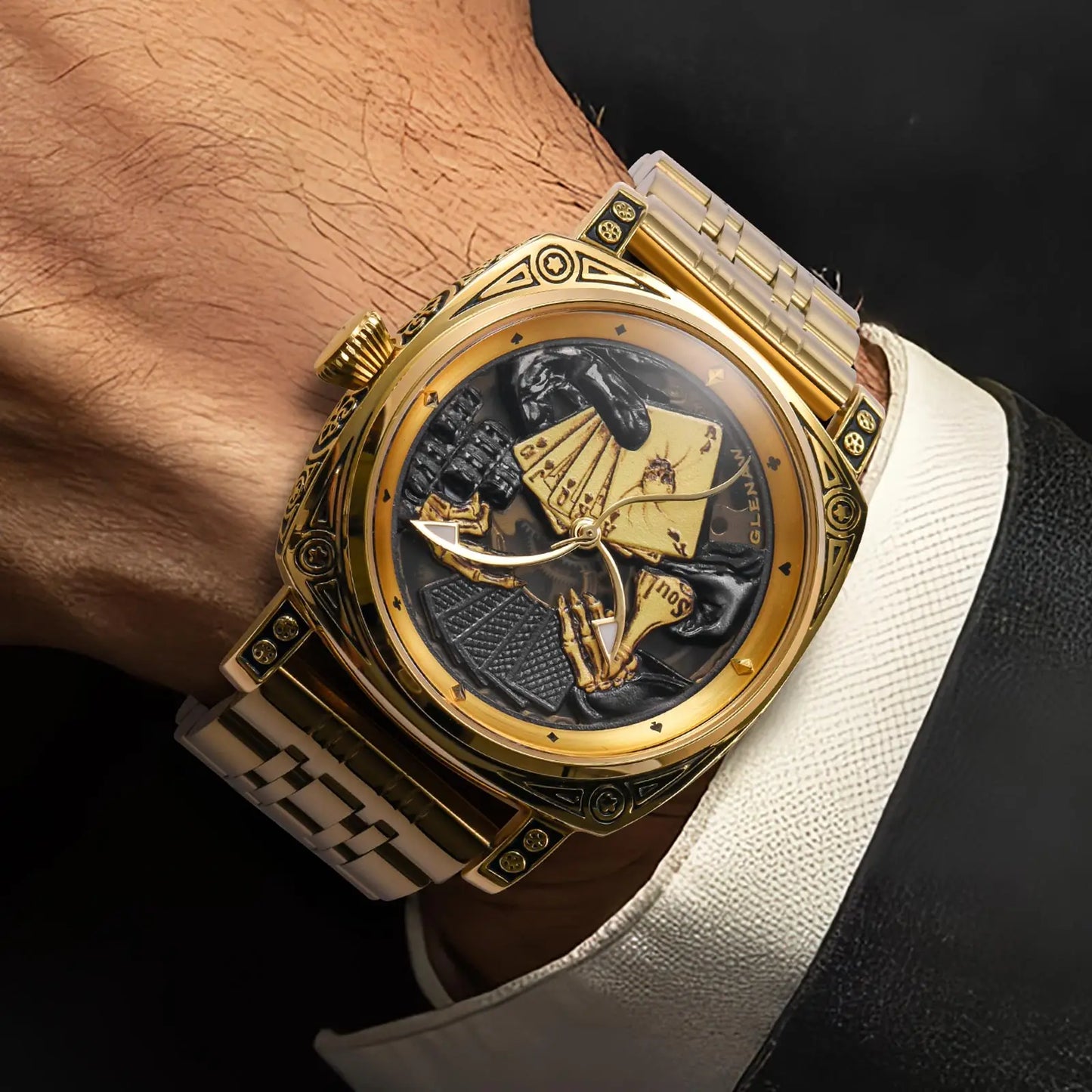 Stand Out Poker Dial Statement — GLENAW Automatic Mechanical Watch, Stainless Steel Case, Card Suit Dial [Strap & Colour Options]