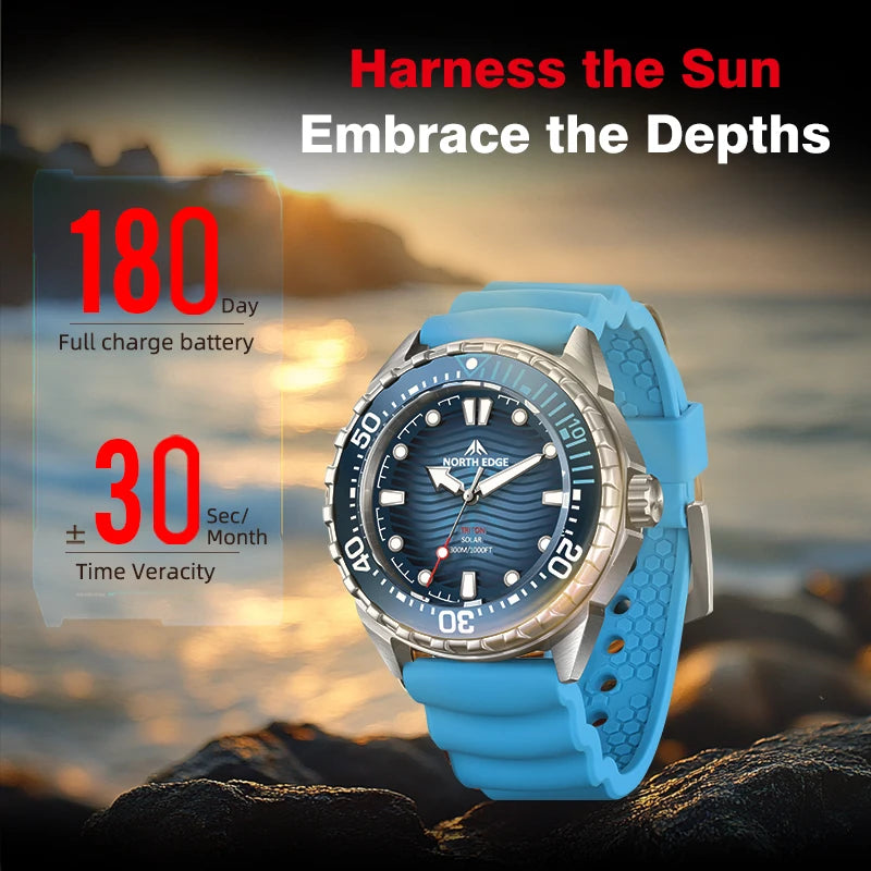 Never Charge It Again — NORTH EDGE Triton Solar Powered Rugged 300M Dive Watch [Strap & Colour Options]