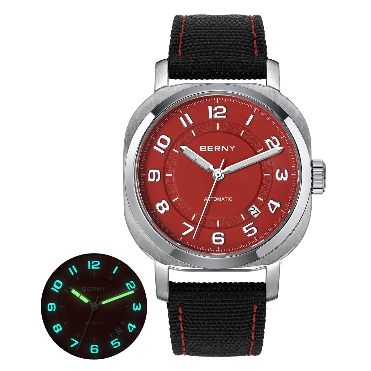 Head Turning BERNY Automatic — Women's Pillow Cushion Watch, Automatic Movement, Sapphire, Canvas Strap