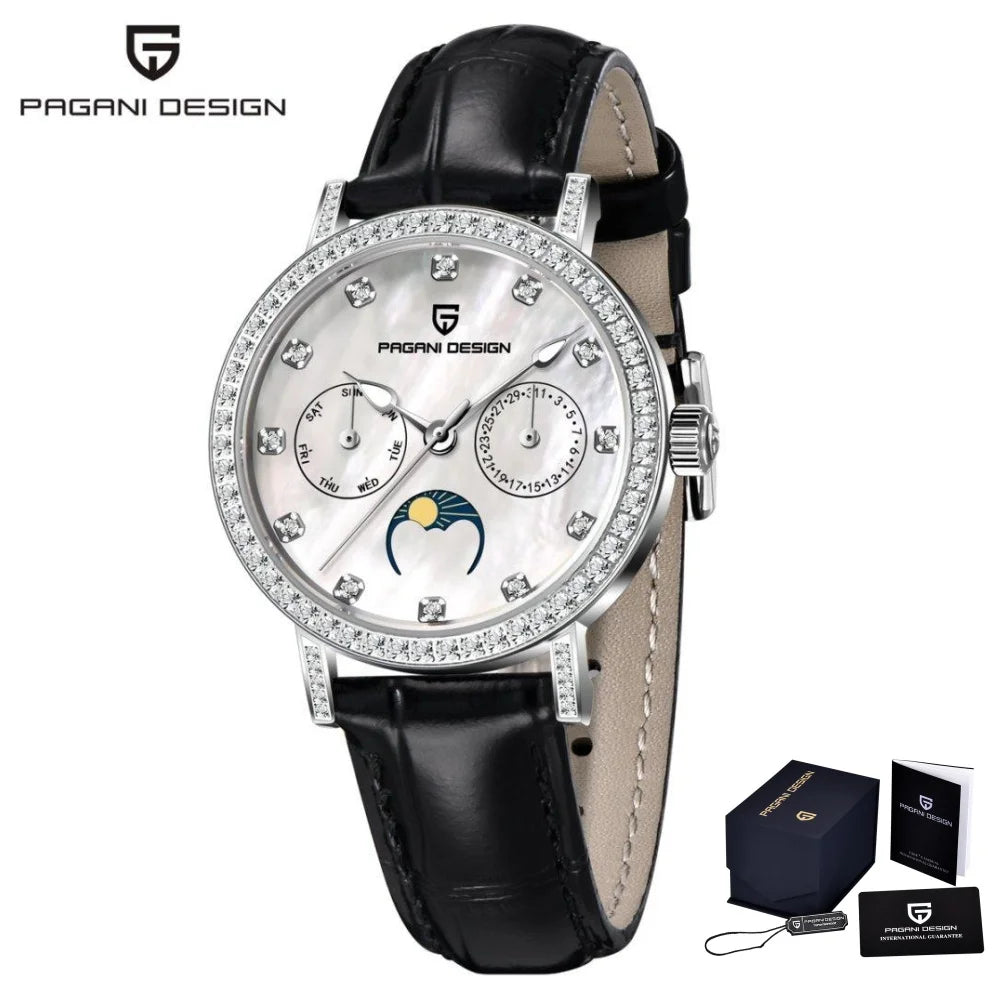 Stunning Pagani Design PD-1789 — Women's Watch, Genuine Mother-of-Pearl Dial & Moon Phase