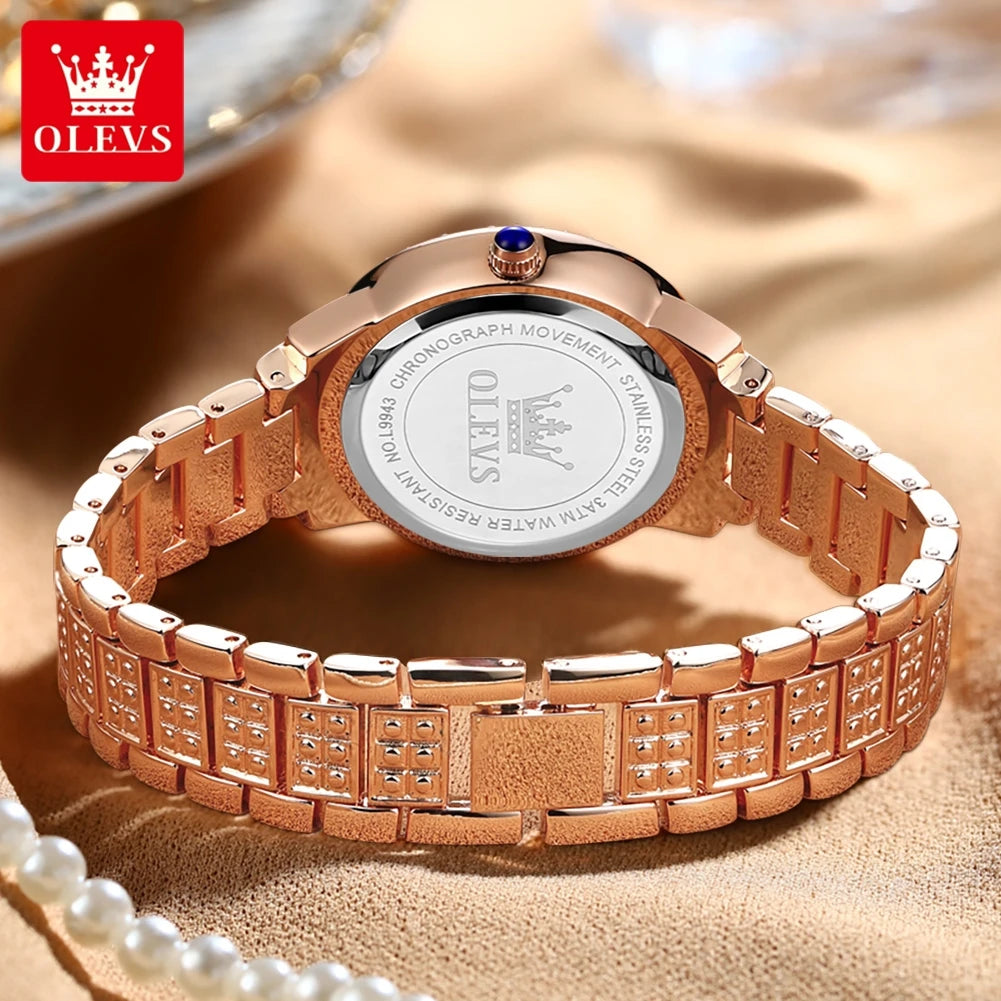 Striking OLEVS Roman Dial Watch — Sparkling Crystal Accents, Luminous Hands, Ladies Quartz Watch
