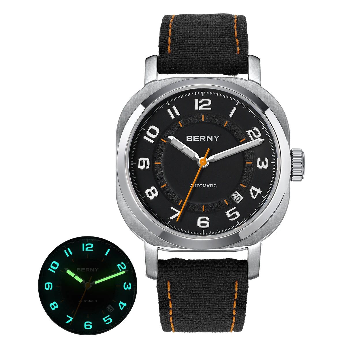 Head Turning BERNY Automatic — Women's Pillow Cushion Watch, Automatic Movement, Sapphire, Canvas Strap