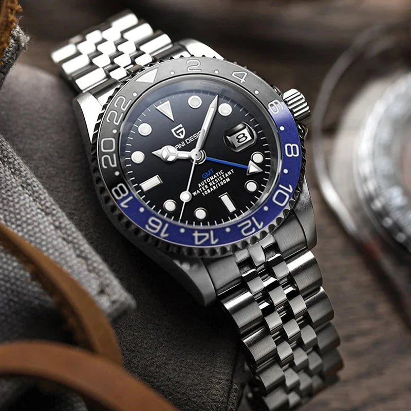 Pagani Design PD-1662 — GMT Automatic Watch, Ceramic Bezel, Sapphire 100M [Multiple Colour & Left-Hand Wear Options]