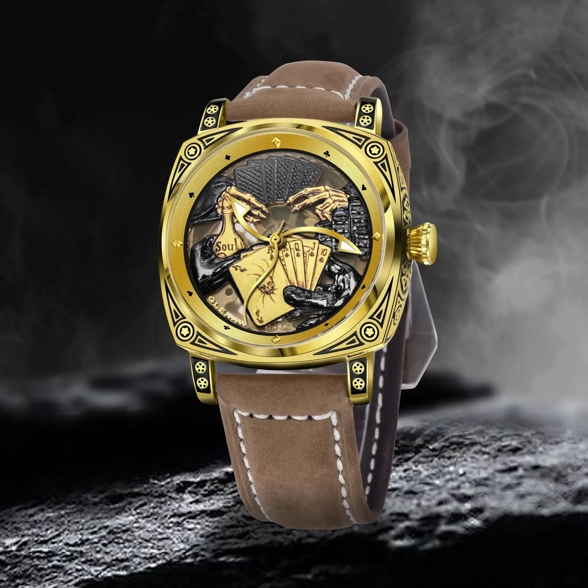 Stand Out Poker Dial Statement — GLENAW Automatic Mechanical Watch, Stainless Steel Case, Card Suit Dial [Strap & Colour Options]