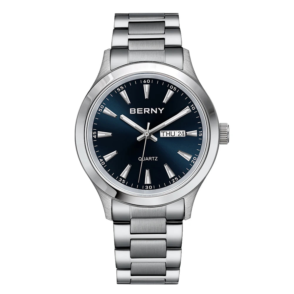 Beautiful  BERNY Everyday Watch — Complete Calendar, Genuine Japanese Movement, Silicone Strap