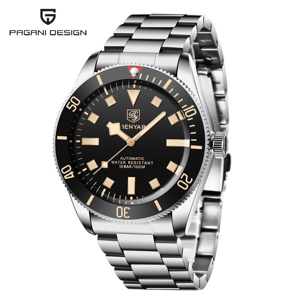 BENYAR Vintage-Inspired Diver Watch — Automatic, Exhibition Case Back 100M Water Resistant [Colour Options]