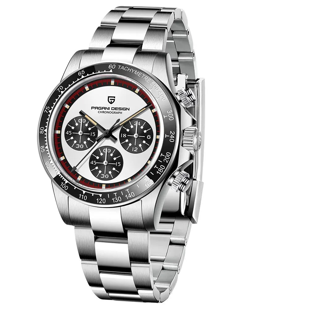 Iconic Racing Looks — PAGANI DESIGN PD-1676 Ceramic Bezel Chronograph, Panda Dial, Sapphire Crystal
