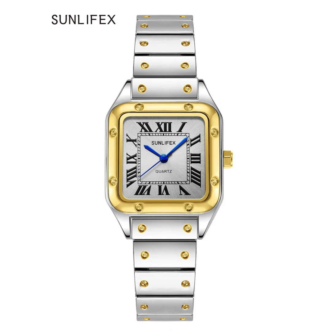 Chic Square Watch — Numberless Dial, Minimalist Ladies Quartz Watch, Metal Strap [Colour & Dial Options]